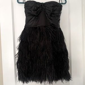 Express Black Satin & Feather Strapless Mini Cocktail Dress | Size 4